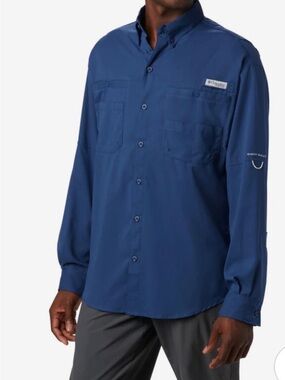 Columbia Men’s Navy Blue Long-Sleeve Button-Down Fishing Shirt